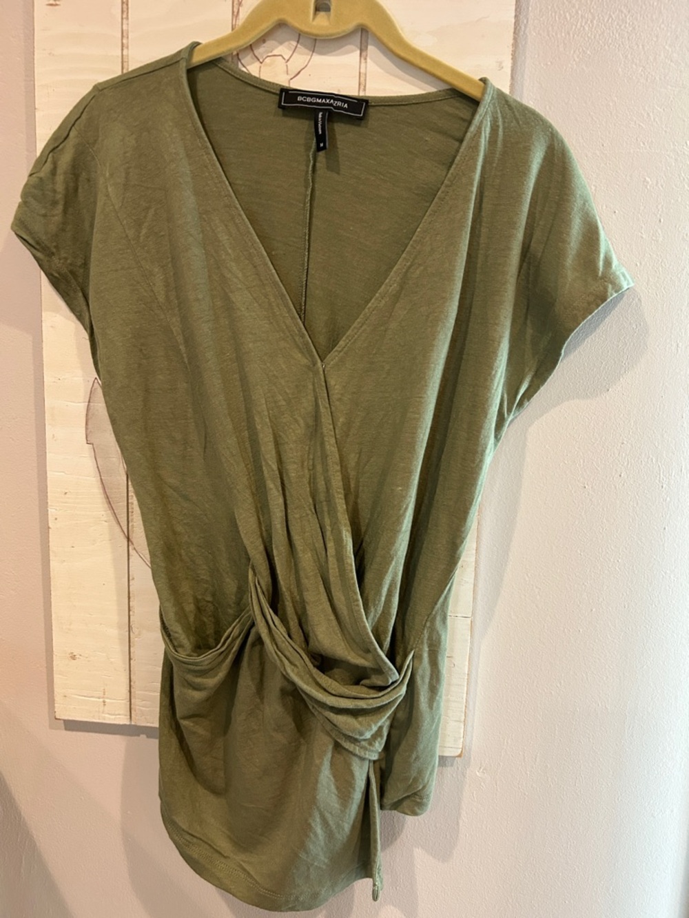 BCBGMaxAzria Olive Twist-Front V-Neck Top